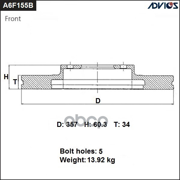 Диск Тормозной ADVICS арт. A6F155B