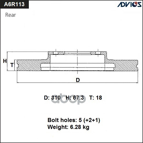 Диск Тормозной Зад. Advics Advics A6r113b ADVICS арт. A6R113B