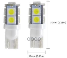 Лампочка светодиод. W5W (T10) STANDARD  6000K (Белый)  12В  1.1Вт  9LED  Поляр.  кмпл. 2шт.(AEAR306) AIRLINE арт. aear306