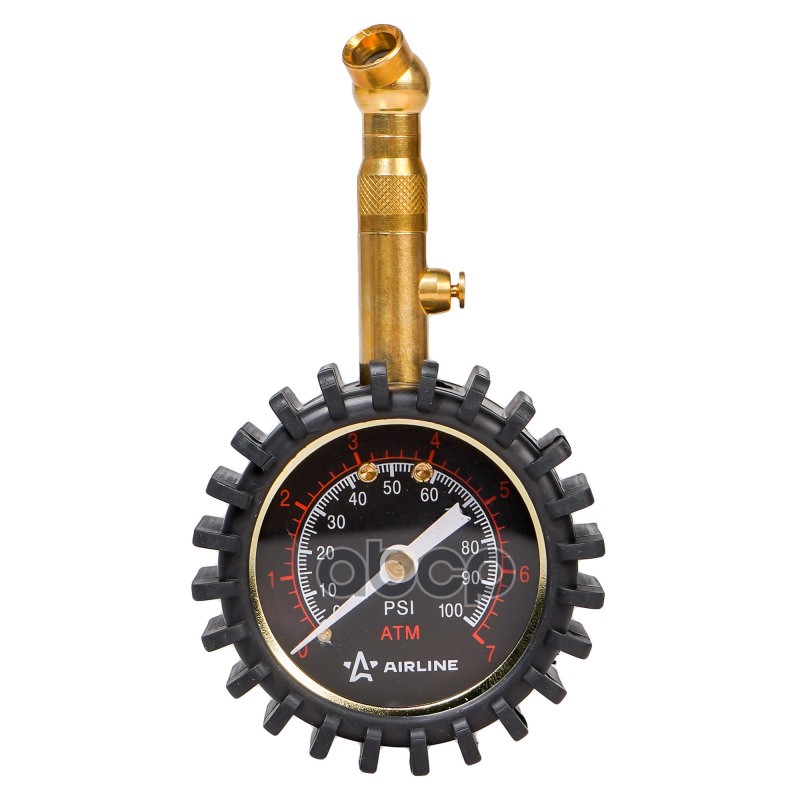 Манометр стрелочный металл. 7АТМ диам. 50мм обрезин. с клапаном сброса PRO (AEAS002) AIRLINE арт. aeas002