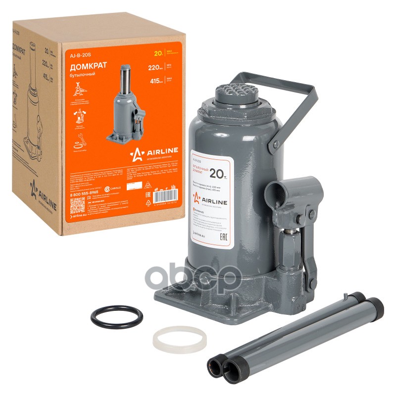 Домкрат бутылочный 20т (MIN - 220мм, MAX - 415мм) (AJ-B-20S) AIRLINE арт. AJB20S