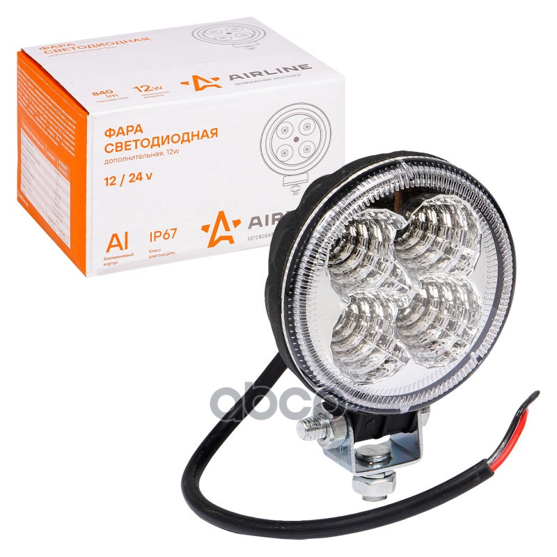 Фара светодиодная круглая 4LED  рассеянный свет  12Вт  83х83х51мм  12/24В (ALED002) AIRLINE арт. aled002