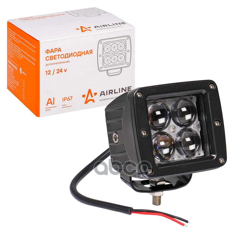 Фара светодиодная квадратная, 4 LED линза 4D, 12W (82х75х75) 12/24V (ALED008) AIRLINE арт. ALED008