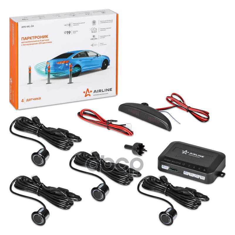 Парктроник на 4 датчика (черные), беспроводной LED дисплей (APS-WL-04) AIRLINE арт. APSWL04