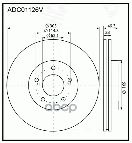 Диск тормозной вентилируемый передний Toyota Camry (V7) 17->  RAV 4 V 18-> / Lexus ES 18->  UX 18-> ALLIED NIPPON арт. adc01126v