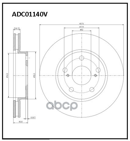 Диск тормозной вентилируемый передний  Toyota Corolla (E12  E14  E15  E17  E18) 00->  Auris ALLIED NIPPON арт. adc01140v