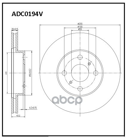 Диск тормозной вентилируемый передний  Toyota Yaris 99-05 / Haval M4 12-> / Geely MK 05-13 ALLIED NIPPON арт. adc0194v
