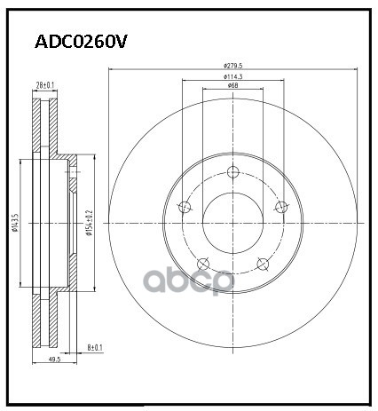 Диск тормозной передний вентилируемый NISSAN Almera Tino 08.00 - 02.06  Maxima 03.00 - 11.03  Primer ALLIED NIPPON арт. adc0260v