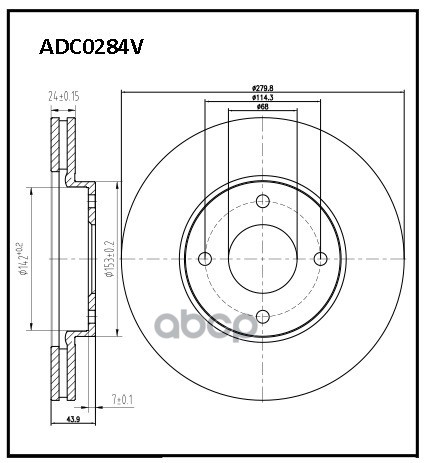 Диск тормозной вентилируемый передний  Nissan Tiida 07-11 ALLIED NIPPON арт. adc0284v