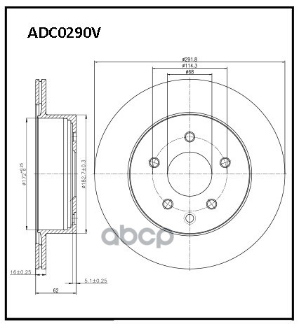 Диск тормозной вентилируемый задний  Nissan X-Trail (T30  T31  T32) 13->  Qashqai 07-13  Juke (F15) ALLIED NIPPON арт. adc0290v
