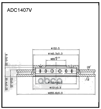 Диск тормозной вентилируемый передний  VW Polo IV 01-09  Polo V 09-14  Bora I 98->  Golf IV  V / Sko ALLIED NIPPON арт. adc1407v