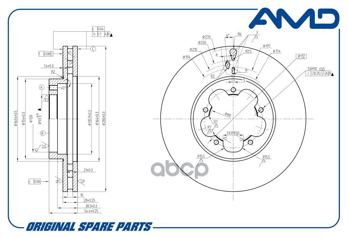 Диск Тормозной Передний Ford Transit 2006-> /Vent D=280Mm Amd Amd.bd354 AMD арт. AMD.BD354