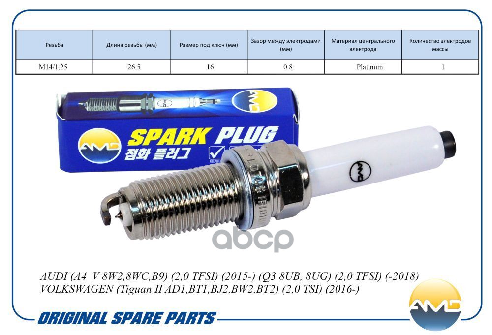 Свеча зажигания 06K905601B/PLFER7A8EG/AMD.PL129 (Platinum) AMD AMD арт. AMDPL129