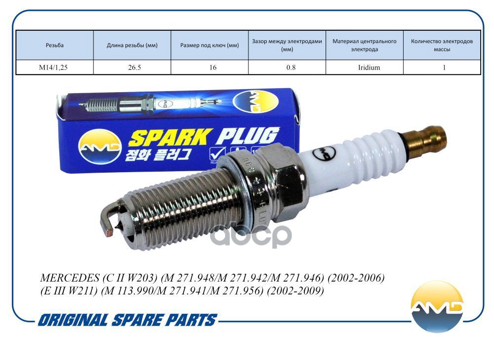 Свеча зажигания A0041594503/ILFR6A/AMD.PL164 (Iridium) AMD AMD арт. AMDPL164
