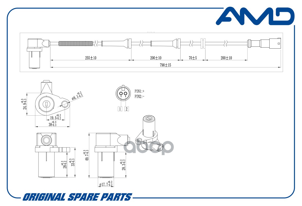 Датчик ABS передний левый CHEVROLET Lacetti J200 AMDSEN152 AMD арт. AMDSEN152