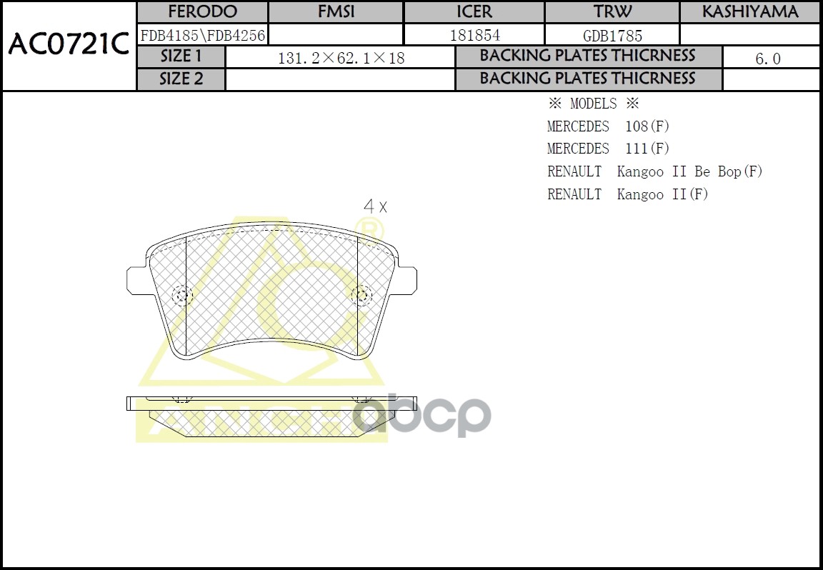 Тормозные Колодки For Renault Front ANCHI арт. AC0721C