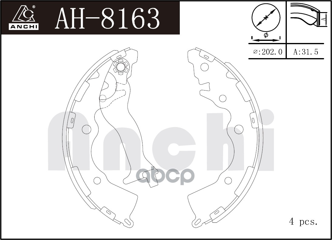 Тормозные Колодки Барабанные Hyuindai Accent 06-, Kia Rio 05- ANCHI арт. AH8163