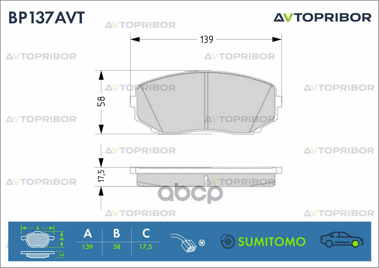 Колодки тормозные передние без датчика AVTOPRIBOR арт. BP137AVT