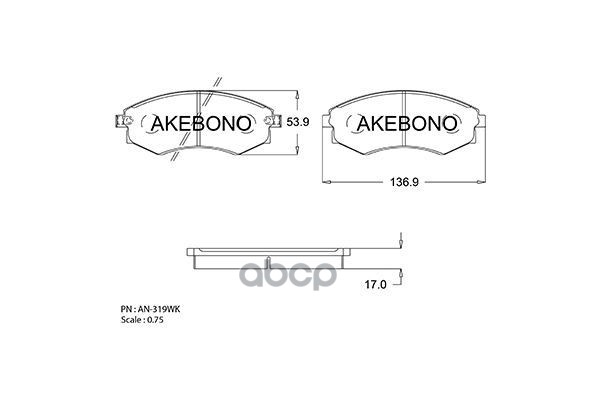 Колодки тормозные дисковые передние SSANGYONG REXTON / REXTON II (GAB_), SSANGYONG MUSSO (FJ), SSANG Akebono арт. AN319WK