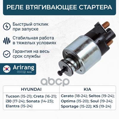 Реле втягивающее стартера Hyundai (Tucson 16-, Elantra 15-, Sonata 15-) Arirang арт. SNR3037