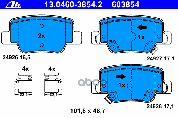 Колодки Тормозные Дисковые Задн, Toyota: Verso 1.6/1.8/2.0 D-4D/2.2 D-4D/2.2 D-Cat 09- Ate арт. 13.0460-3854.2