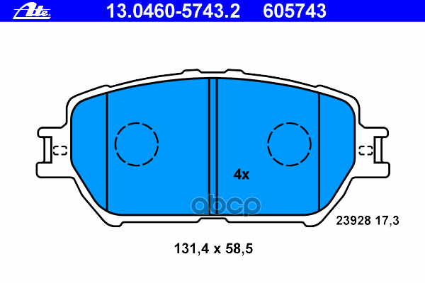Колодки Тормозные Дисковые Передн, Toyota: Camry 2.0 Vvti/2.4 Vvt-I/3.0/3.0 V6 01-06 Ate арт. 13.0460-5743.2
