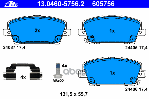 Колодки Тормозные Дисковые Передн, Honda: Civic Viii Hatchback 1.4/1.8/2.2 Ctdi 05- Ate арт. 13.0460-5756.2
