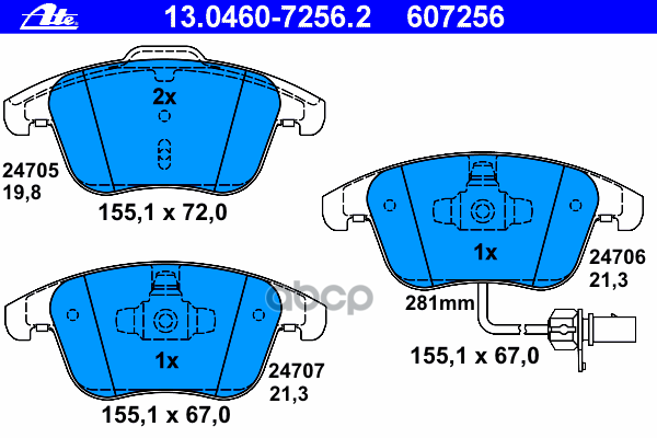 Колодки Передние Ad A4/A5/Q5 Ate 13.0460-7256.2 Ate арт. 13.0460-7256.2