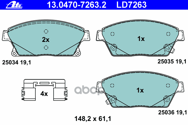 Колодки Тормозные Дисковые Передн, Ceramic, Chevrolet: Cruze 1.4/1.6/1.7 D/1.8/1.8 Lpg/2.0 Cdi 09- Ate арт. 13.0470-7263.2