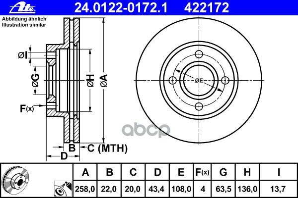 Диск Тормозной Передн, Ford: Fiesta Iv 1.25 I 16V/1.3 I/1.4 I 16V/1.6/1.6 16V Sport/1.8 D/1.8 Di 95-02, Fiesta V 1.25 16V/1.3...