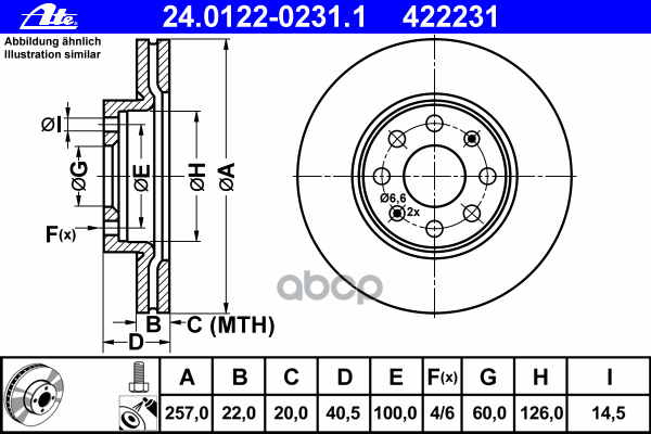 Диск Тормозной Передн, Fiat: Punto 1.2 Bifuel 99- Ate арт. 24.0122-0231.1