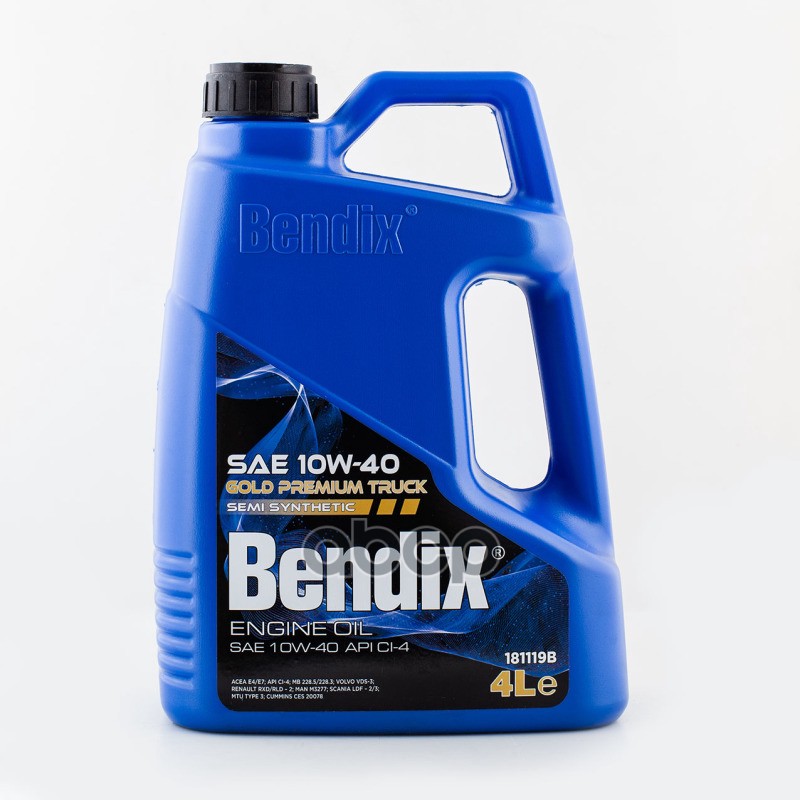 BENDIX Масло моторное 4л.  полусинтетика BENDIX GOLD PREMIUM TRUCK CI-4 SAE 10W-40. ACEA E4/E7 CI-4 ACEA E4