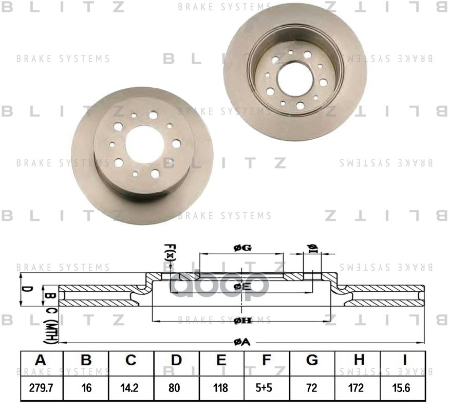 Диск тормозной задний CITROEN Jumper 06-FIAT Ducato 06-PEUGEOT Boxer 06- BS0264 Blitz арт. BS0264