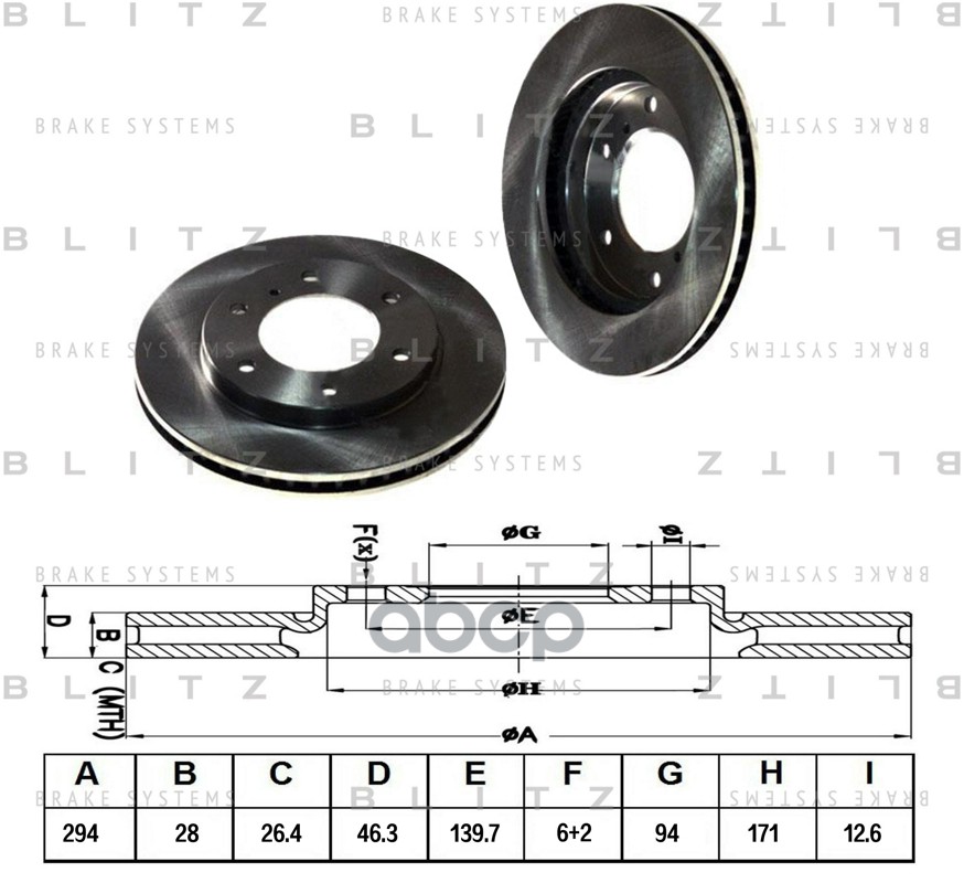 Диск тормозной передний вентилируемый MITSUBISHI L200/Pajero Sport 05- BS0322 Blitz арт. BS0322