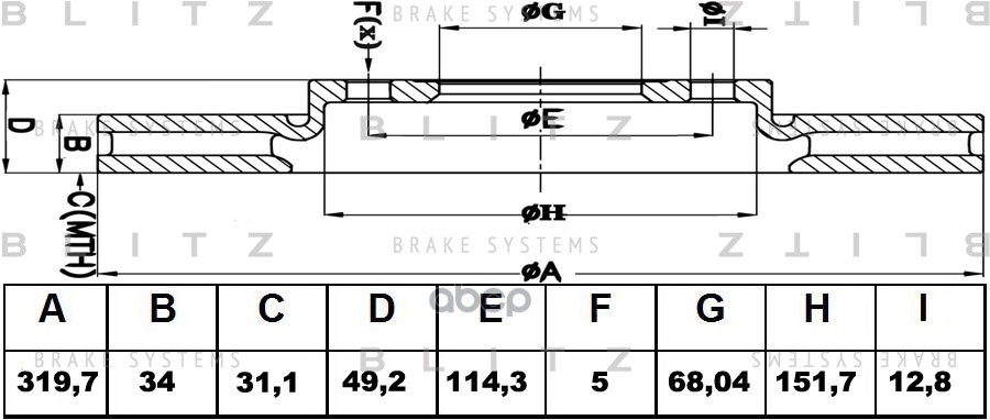 Диск тормозной передний вентилируемый INFINITI FX 35/45 03- BS0378 Blitz арт. BS0378