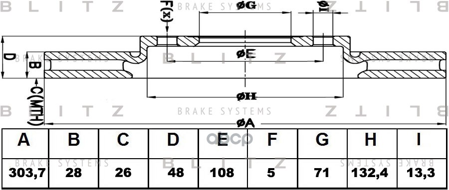 Диск тормозной передний вентилируемый CITROEN C5/Jumpy 07-FIAT Scudo 07-PEUGEOT 407/Expert 07- BS0439 Blitz арт. BS0439