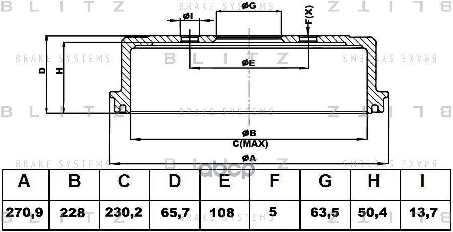 Барабан тормозной FORD Focus/Ranger 04-MAZDA B-Series 02- BT0137 Blitz арт. BT0137