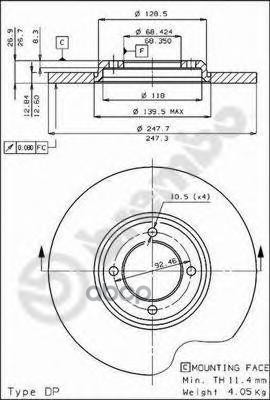 Диск Тормозной Передн. Ford Cortina 10/62-03/72 / Ford Cortina Coupe 10/62-03/72 Brembo арт. 08.2275.10