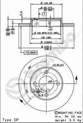 Диск тормозной передн. AUDI 80 (80  82  B1) 05/72-07/78 / AUDI 80 (81  85  B2) 08/78-12/86 / AUDI C Brembo арт. 08.4177.10
