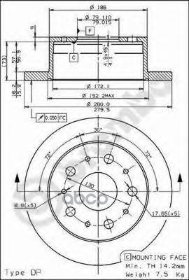 Диск тормозной задний невентилируемый 280мм Brembo арт. 08809440