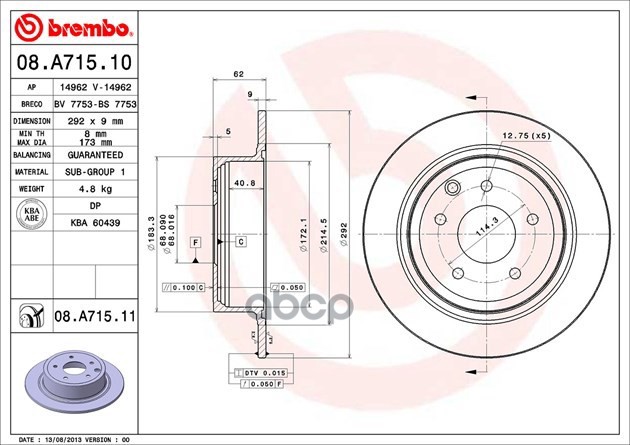 Диск тормозной 08.A715.10 Brembo арт. 08.A715.10