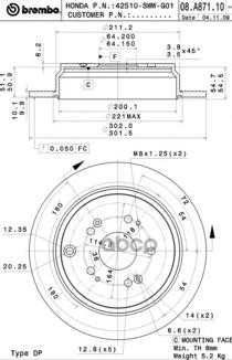 Диск тормозной задний HONDA CR-V III/IV 06-18 BREMBO 08.A871.10 Brembo арт. 08.A871.10