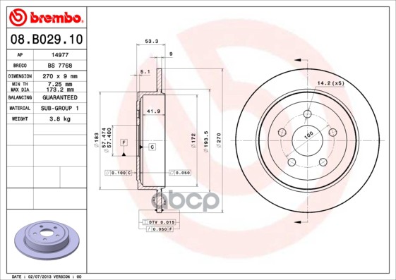 Диск Тормозной Standard | Зад | Brembo арт. 08B02910