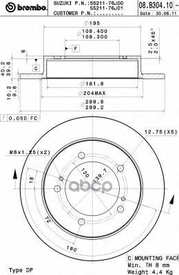 Диск Тормозной Передний Невентилируемый 290Мм Brembo арт. 08B30410