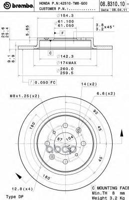 Диск Тормозной Standard | Зад | Brembo арт. 08B31010