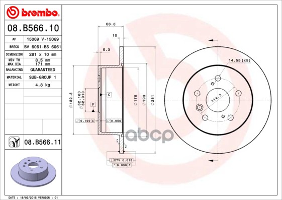 Диск тормозной 08.B566.11 Brembo арт. 08.B566.11