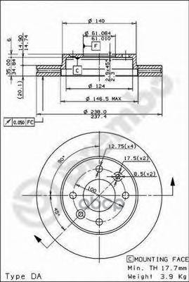 Диск тормозной передний вентилируемый 238мм Brembo арт. 09314814