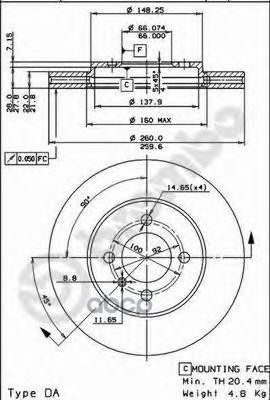 Диск тормозной передн. BMW 3 (E30) 09/82-03/92 / BMW 3 Convertible (E30) 12/85-10/93 / BMW 3 Tourin Brembo арт. 09.4883.10
