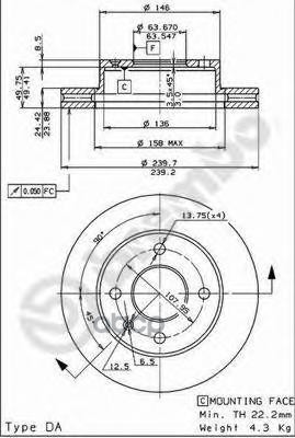 Диск тормозной передн. FORD ESCORT '81 Express (AVA) 01/81-02/86 / FORD ESCORT '86 Express (AVF) 02 Brembo арт. 09.4914.34