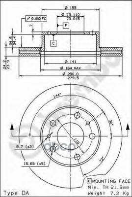 Диск Тормозной Citroen Jumper Box (230L) 02/94-04/02 / Citroen Jumper Bus (230P) 02/94-04/02 / Citr Brembo арт. 09590414